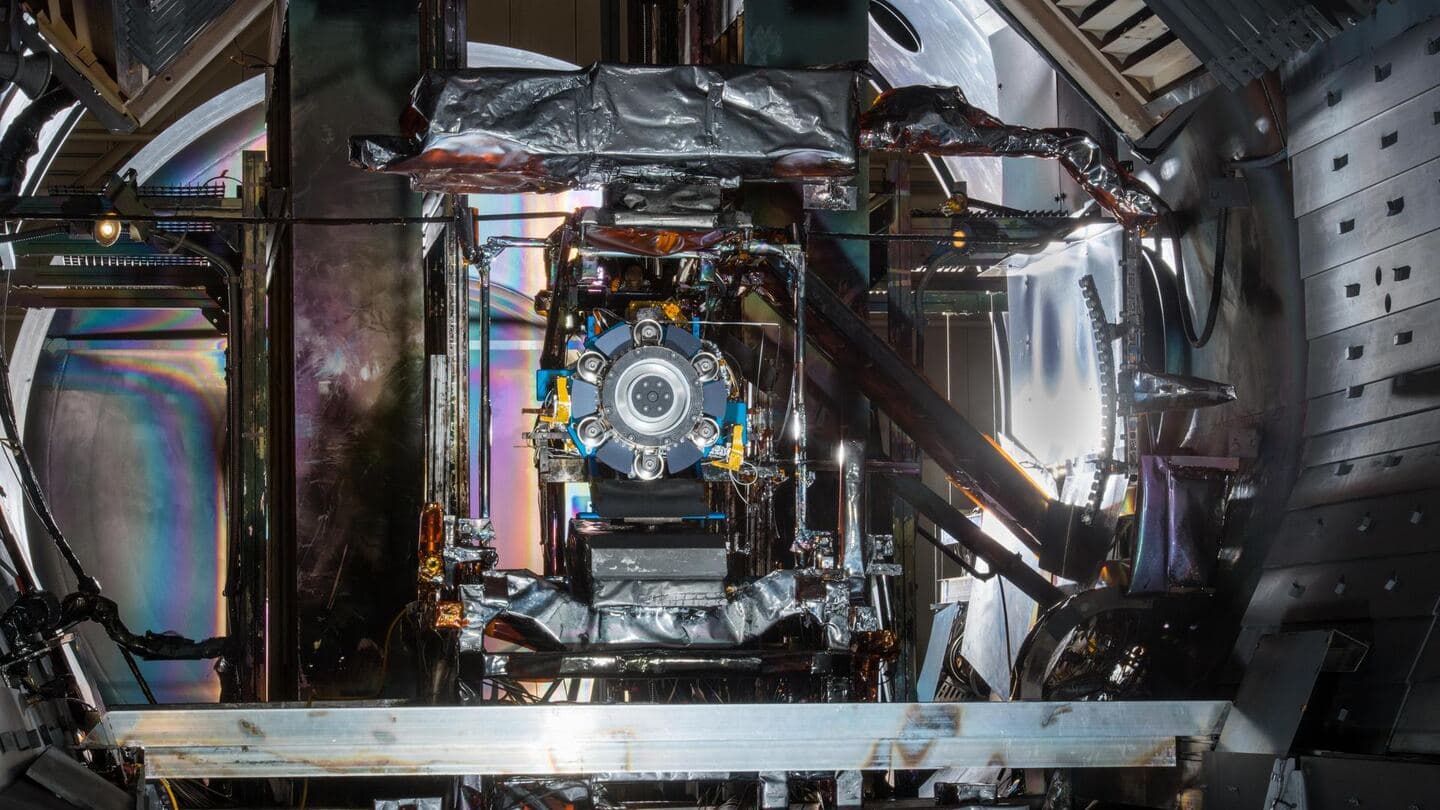 Test hardware mounted inside a vacuum chamber