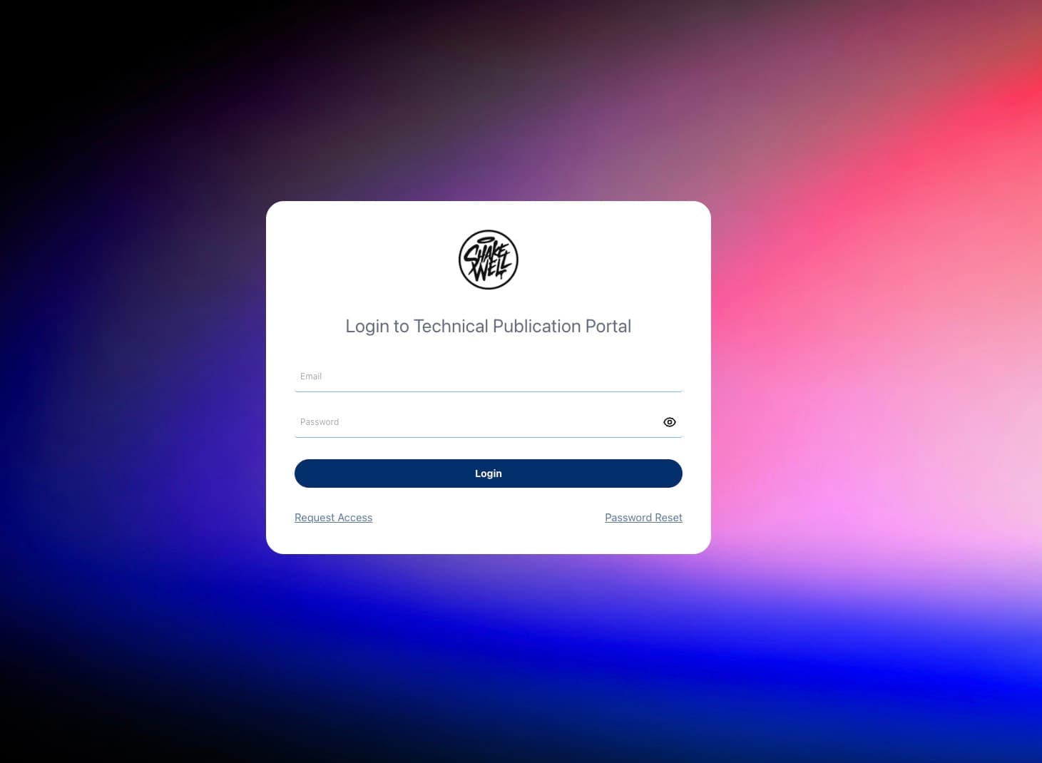 Shakewell Content Portal login screen for the Technical Publication Portal
